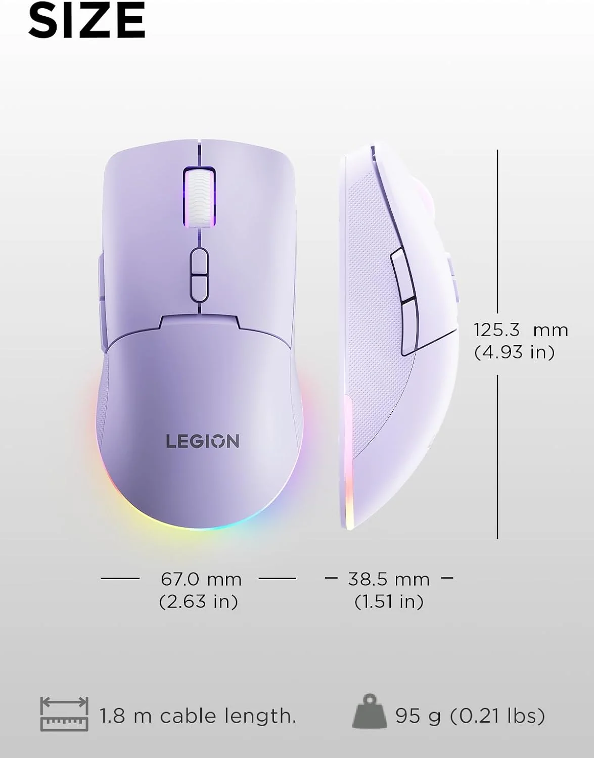 Rato Gaming Sem Fios Lenovo Legion M220 RGB Roxo Aurora - Imagem 7