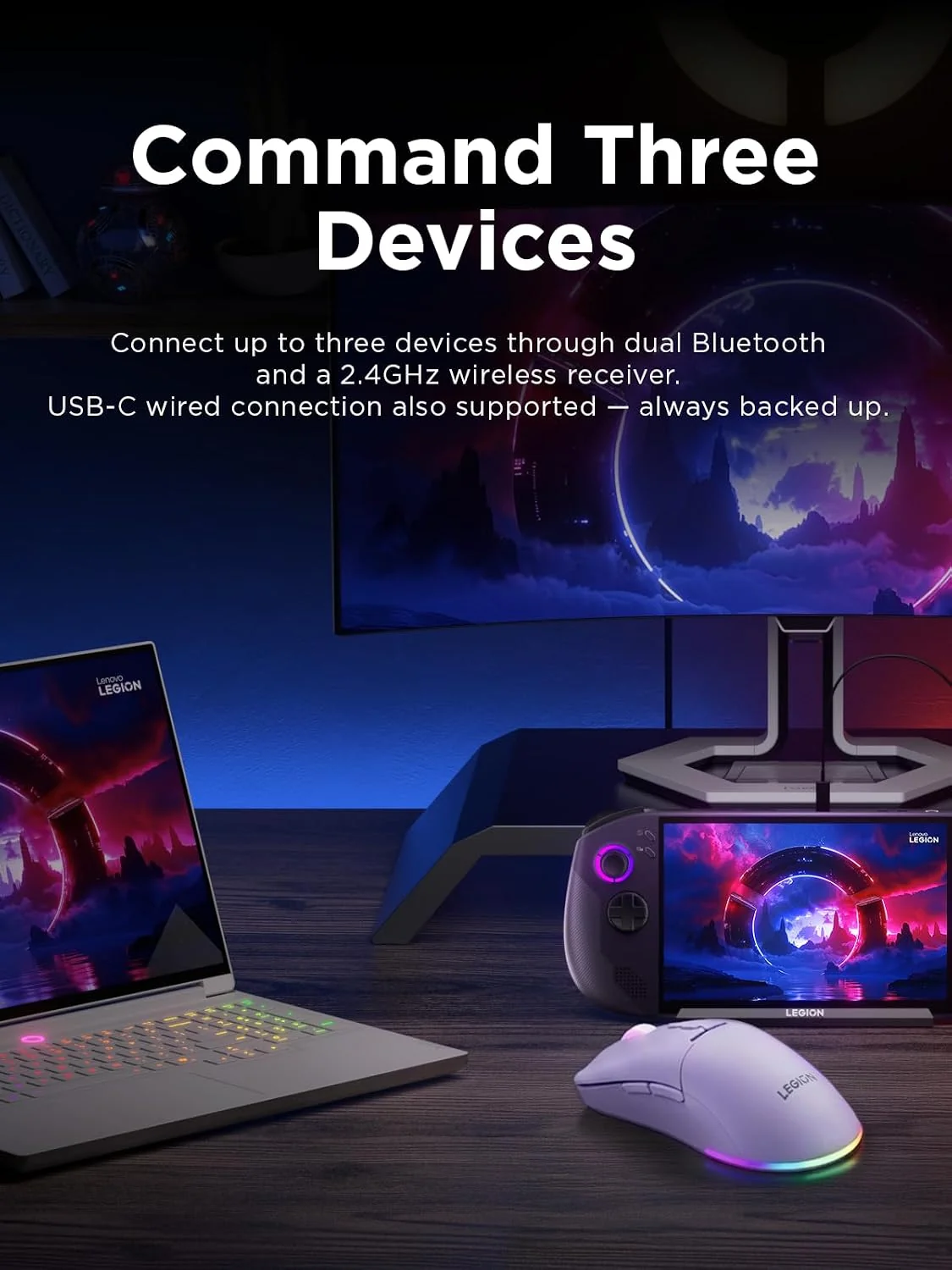 Rato Gaming Sem Fios Lenovo Legion M220 RGB Roxo Aurora - Imagem 2