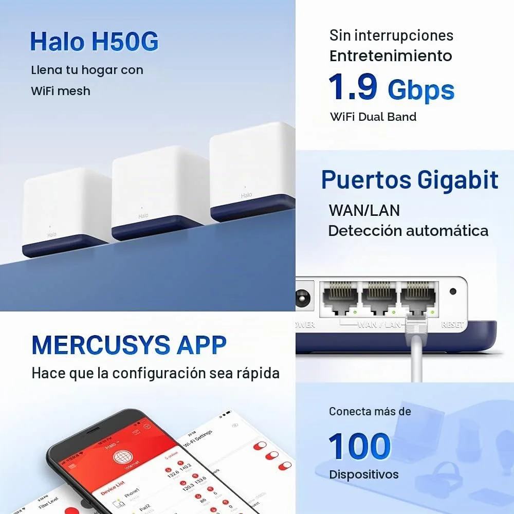 Sistema Mesh Wi-Fi AC1900 para Casa Inteira Mercusys Halo H50G — Pack 3 Unidades - Imagem 3