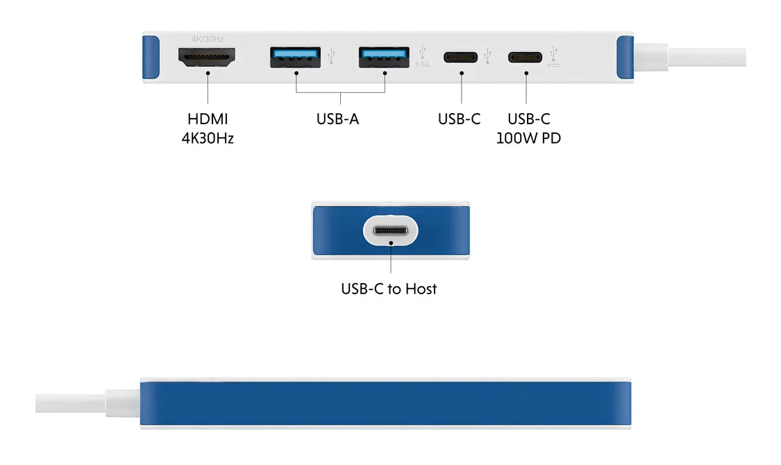 Hub USB-C Targus HyperDrive Flex 5-em-1 HDMI 4K 30Hz 3x USB-A USB-C 100W PD Portátil 100g - Imagem 7
