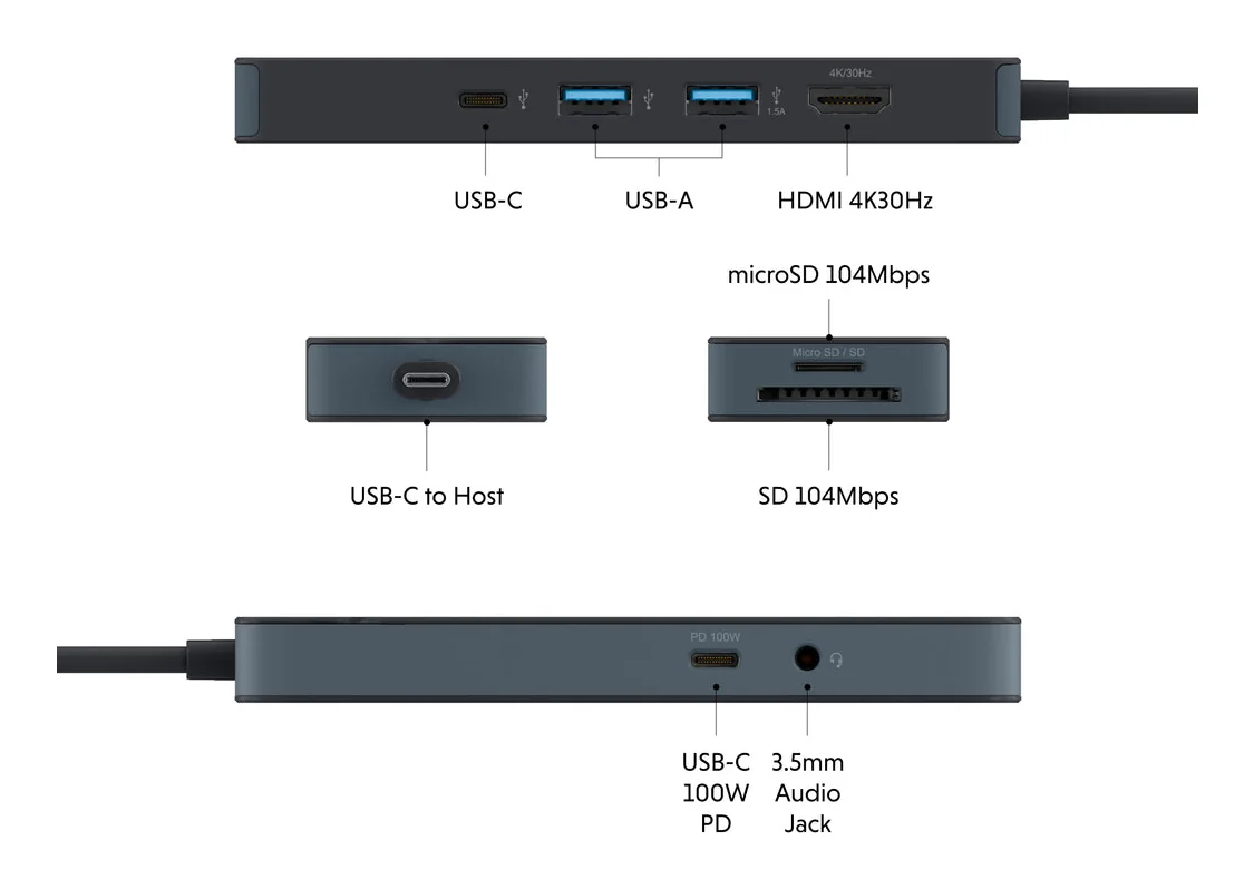 Hub USB Hyper HyperDrive Flex 8 Portas USB-C HDMI 4K 100W Power Delivery MicroSD Preto - Imagem 7
