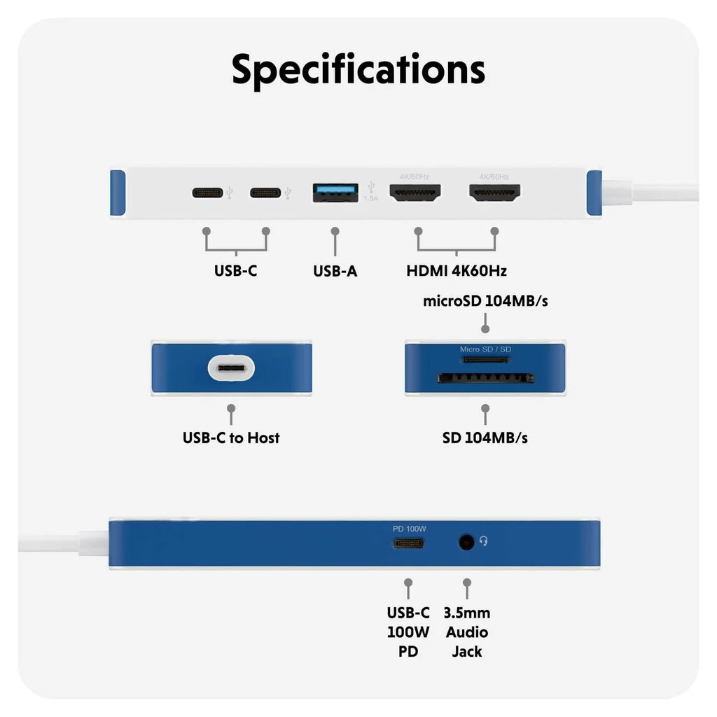 Hub USB-C Targus HyperDrive Flex 9 Portas Dual 4K HDMI Azul - Imagem 8