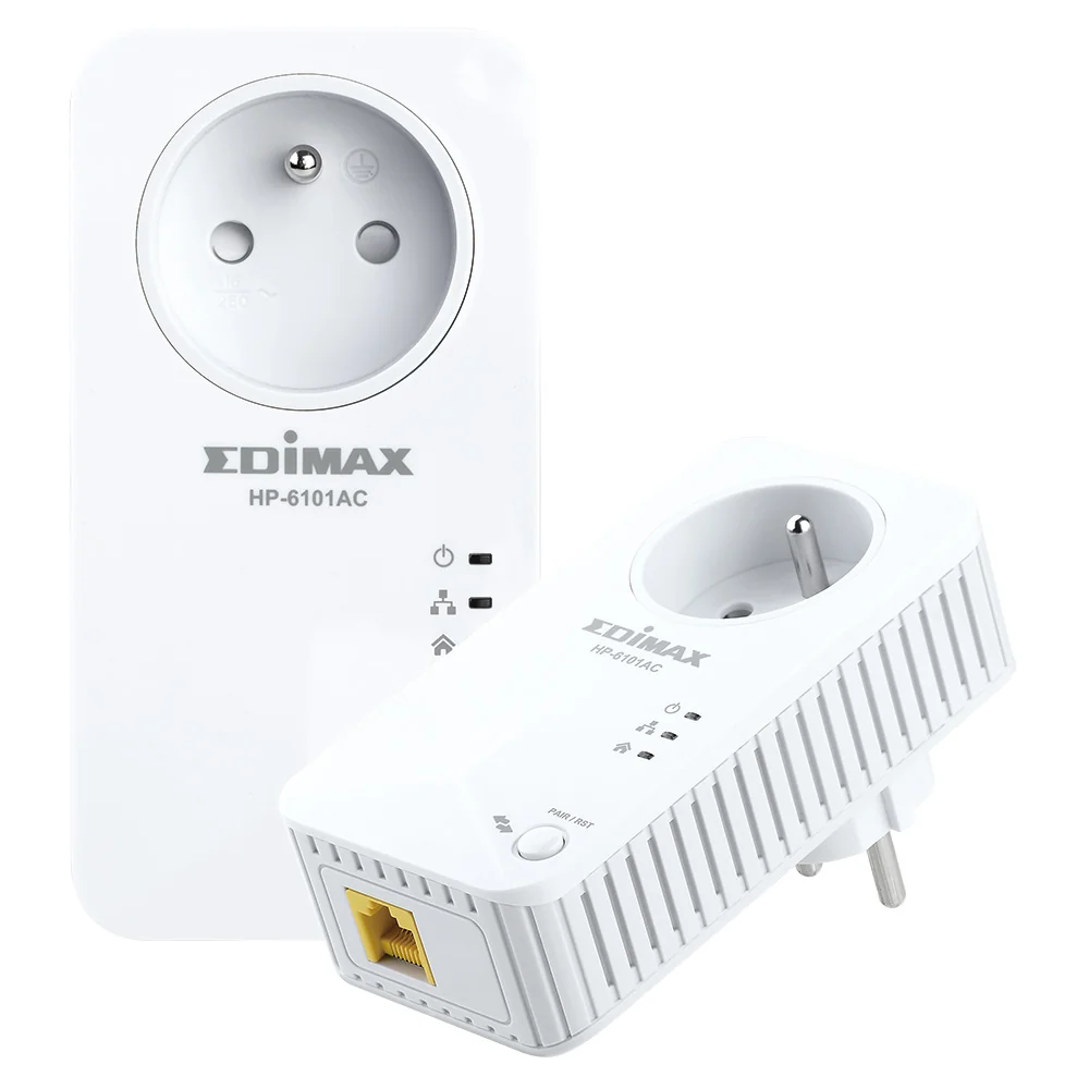 Adaptador PowerLine Edimax HP-6101ACK 500Mbps Nano com tomada integrada (kit 2 un.) - Imagem 1