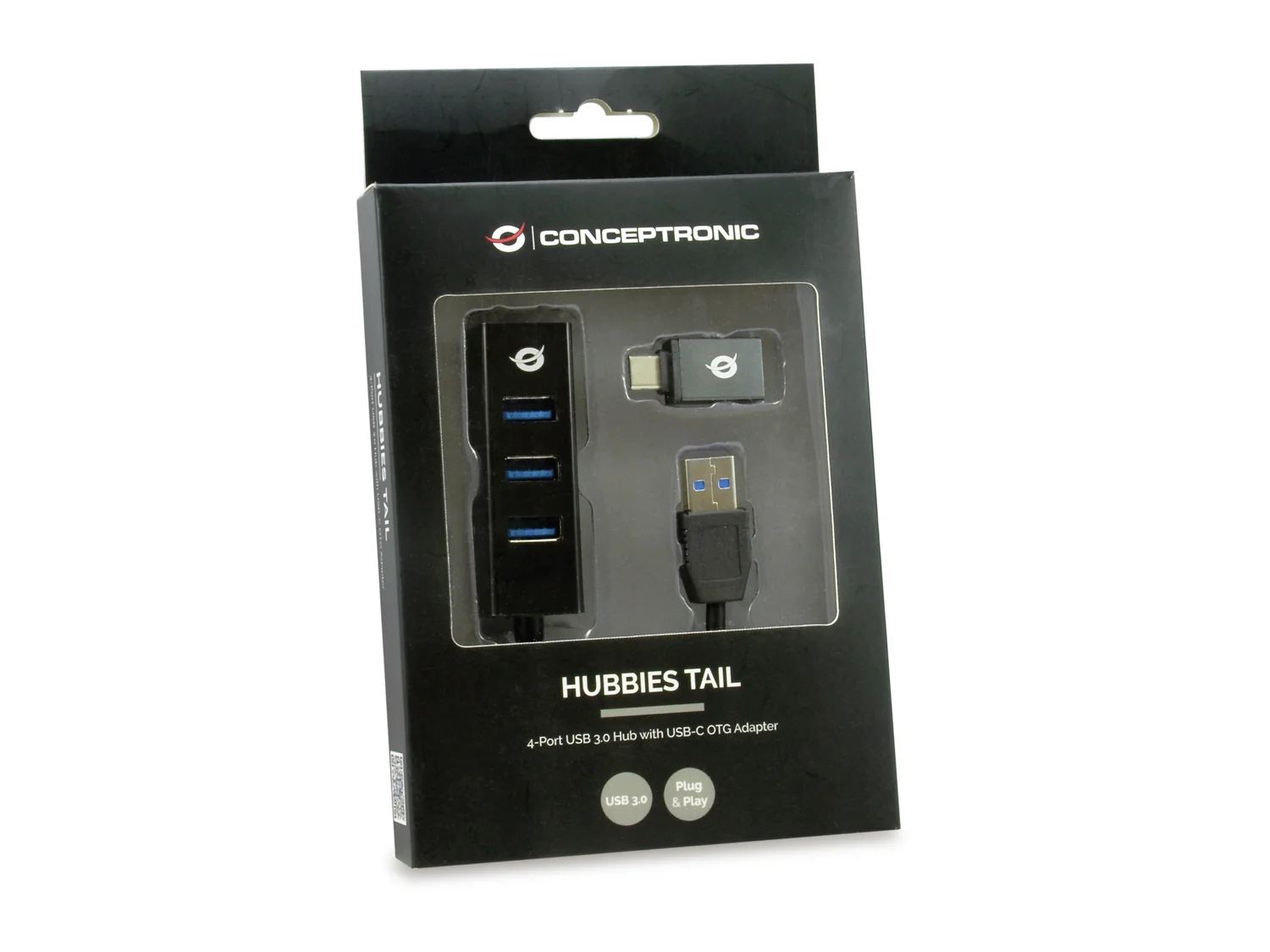 Hub USB 3.0 4 Portas Conceptronic HUBBIES04B com Adaptador USB-C para USB-A 5 Gbps Preto - Imagem 3