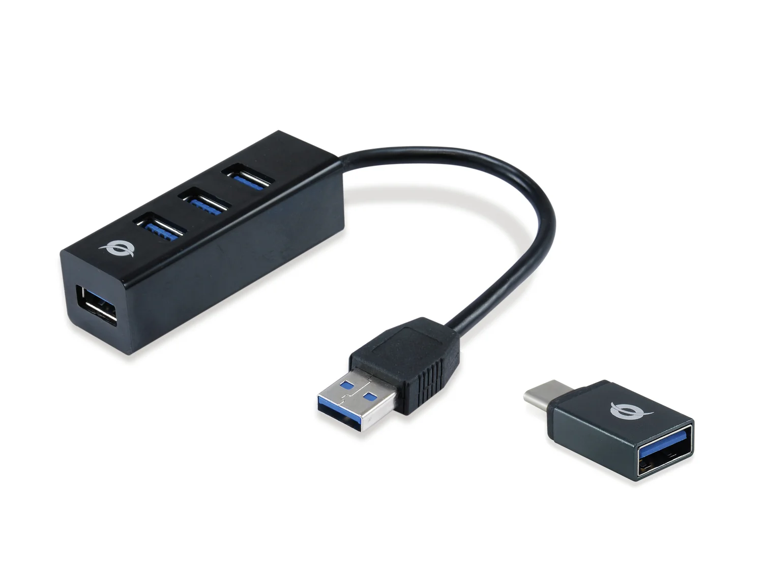 Hub USB 3.0 4 Portas Conceptronic HUBBIES04B com Adaptador USB-C para USB-A 5 Gbps Preto