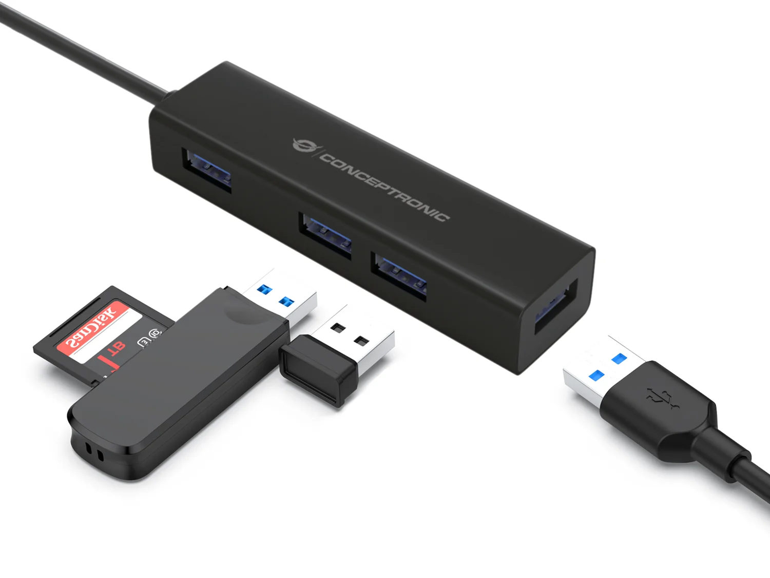 Hub USB Conceptronic HUBBIES07B Type-C para 4 Portas USB 3.0 em Alumínio Preto - Imagem 3