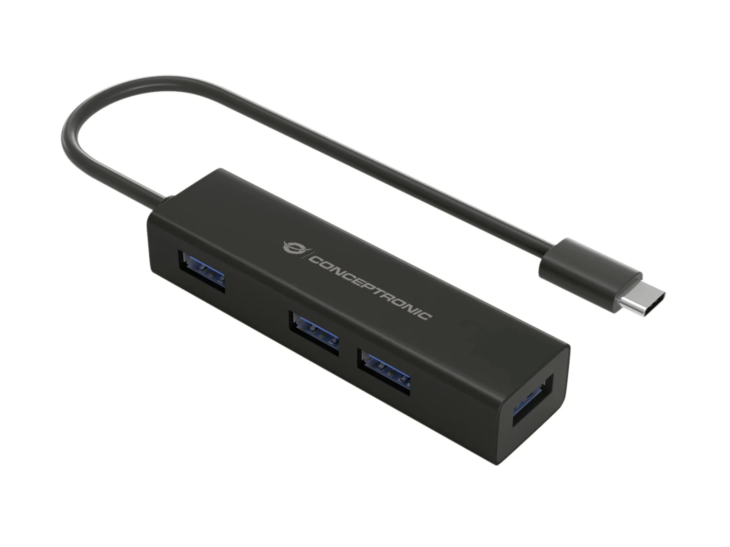 Hub USB Conceptronic HUBBIES07B Type-C para 4 Portas USB 3.0 em Alumínio Preto - Imagem 1