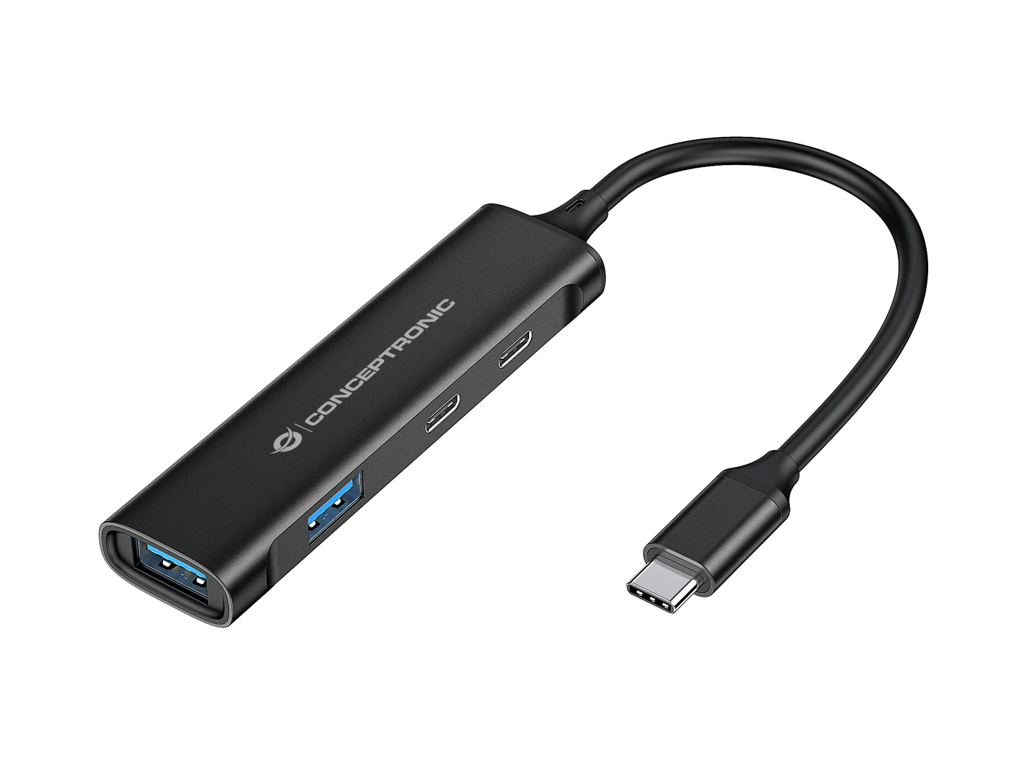 Hub USB-C 4 Portas Conceptronic HUBBIES12B 2x USB-C + 2x USB-A 5 Gbps Alumínio Preto - Imagem 1