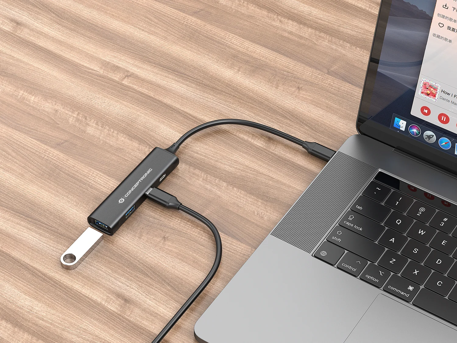 Hub USB-C 4 Portas Conceptronic HUBBIES12B 2x USB-C + 2x USB-A 5 Gbps Alumínio Preto - Imagem 7