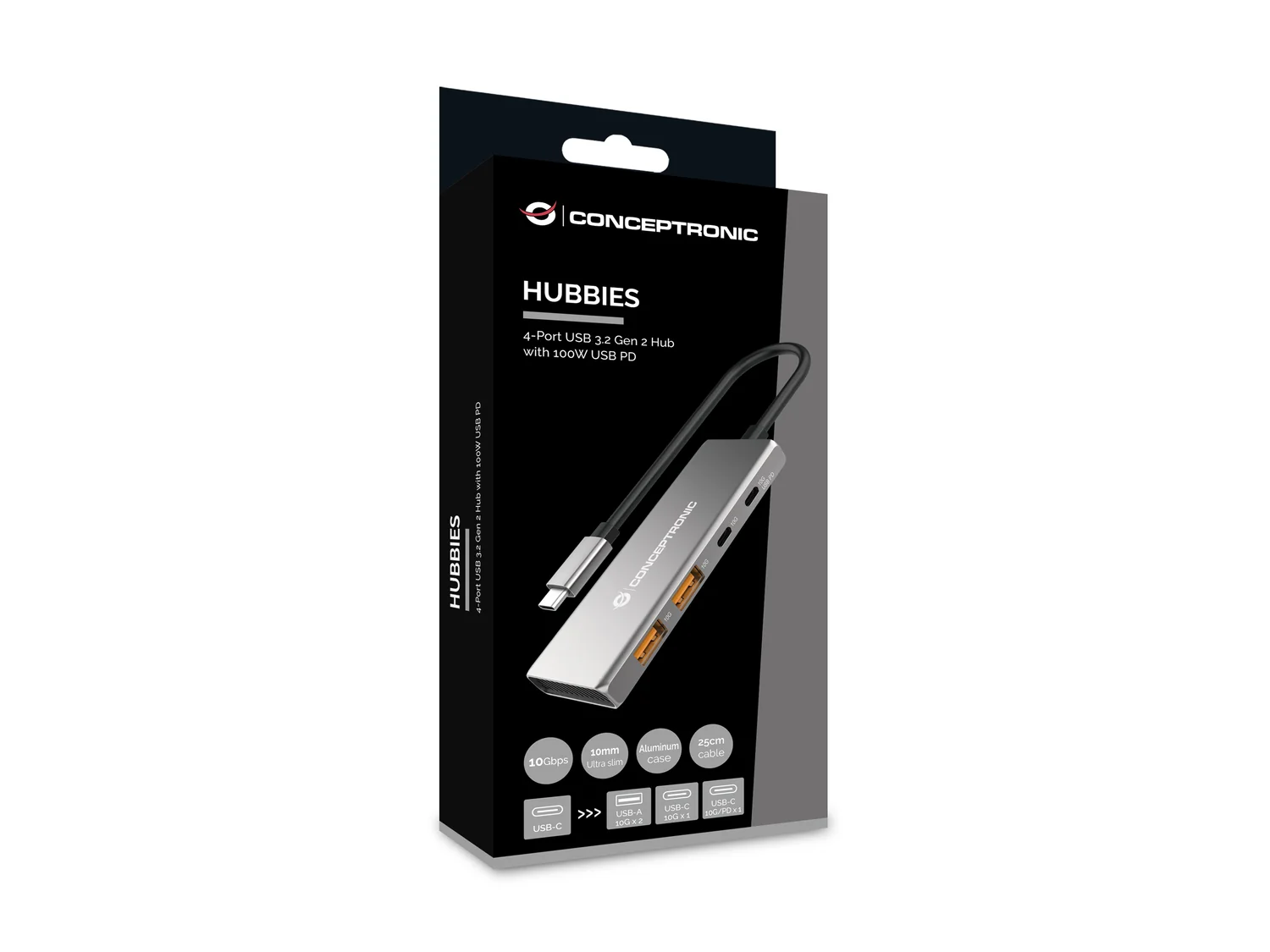 Hub USB-C 4 portas USB 3.2 Gen 2 10Gbps com Power Delivery 100W em alumínio Conceptronic HUBBIES15G - Imagem 5