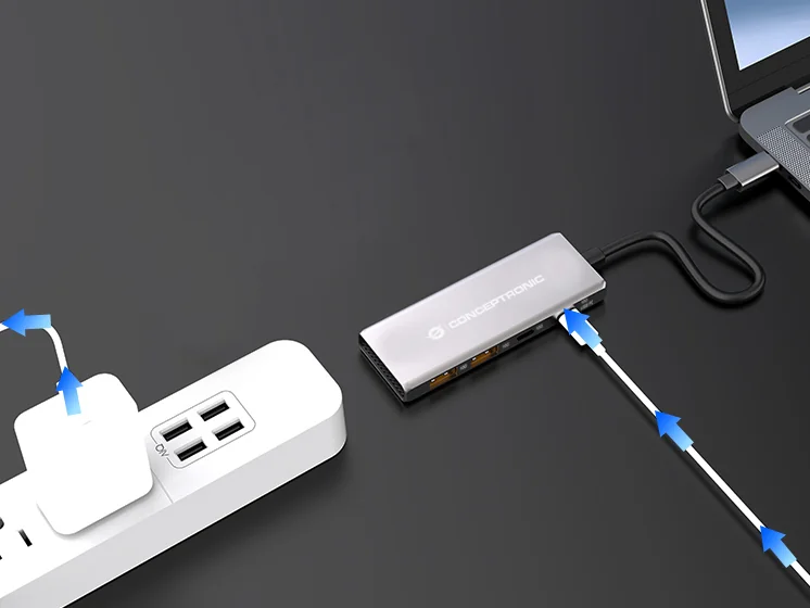 Hub USB-C 4 portas USB 3.2 Gen 2 10Gbps com Power Delivery 100W em alumínio Conceptronic HUBBIES15G - Imagem 4