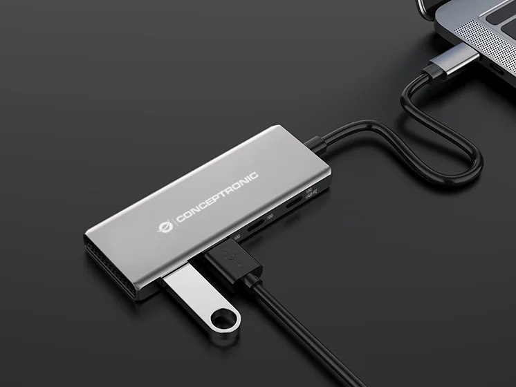 Hub USB-C 4 portas USB 3.2 Gen 2 10Gbps com Power Delivery 100W em alumínio Conceptronic HUBBIES15G - Imagem 3
