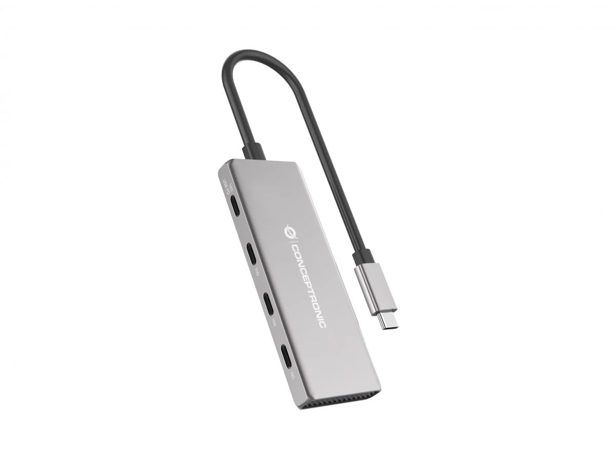 Hub USB-C Conceptronic HUBBIES16G de 4 Portas USB 3.2 Gen 2 10Gbps com 100W PD