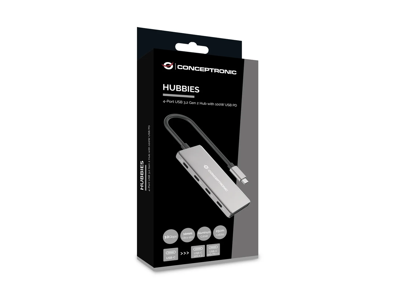 Hub USB-C Conceptronic HUBBIES16G de 4 Portas USB 3.2 Gen 2 10Gbps com 100W PD - Imagem 5
