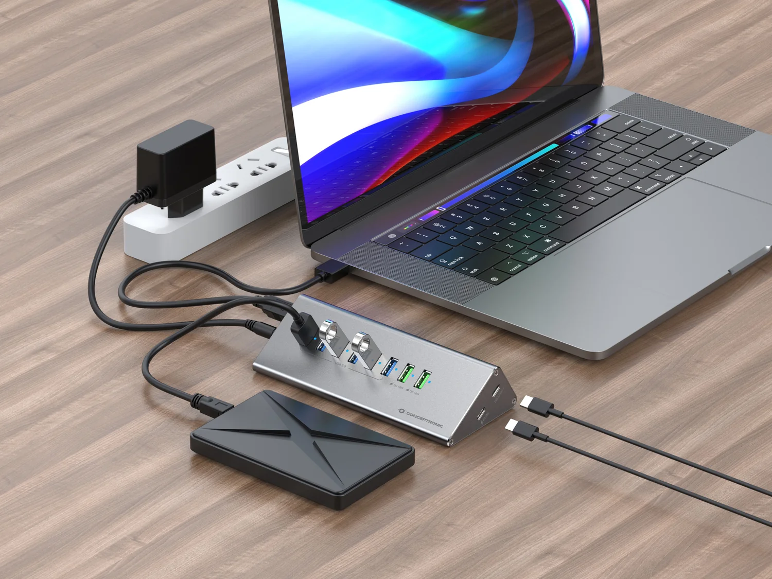Hub USB Conceptronic HUBBIES18G 10-em-1 8 Portas USB-A 2 Portas USB-C 60W USB 3.2 Gen 1 Cinzento - Imagem 5