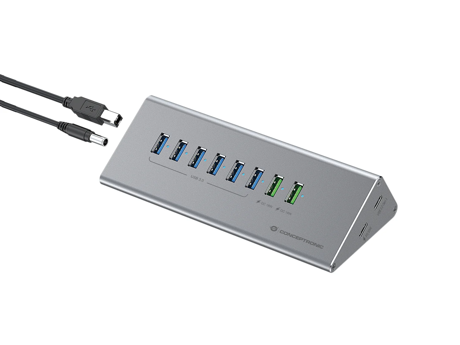 Hub USB Conceptronic HUBBIES18G 10-em-1 8 Portas USB-A 2 Portas USB-C 60W USB 3.2 Gen 1 Cinzento - Imagem 6