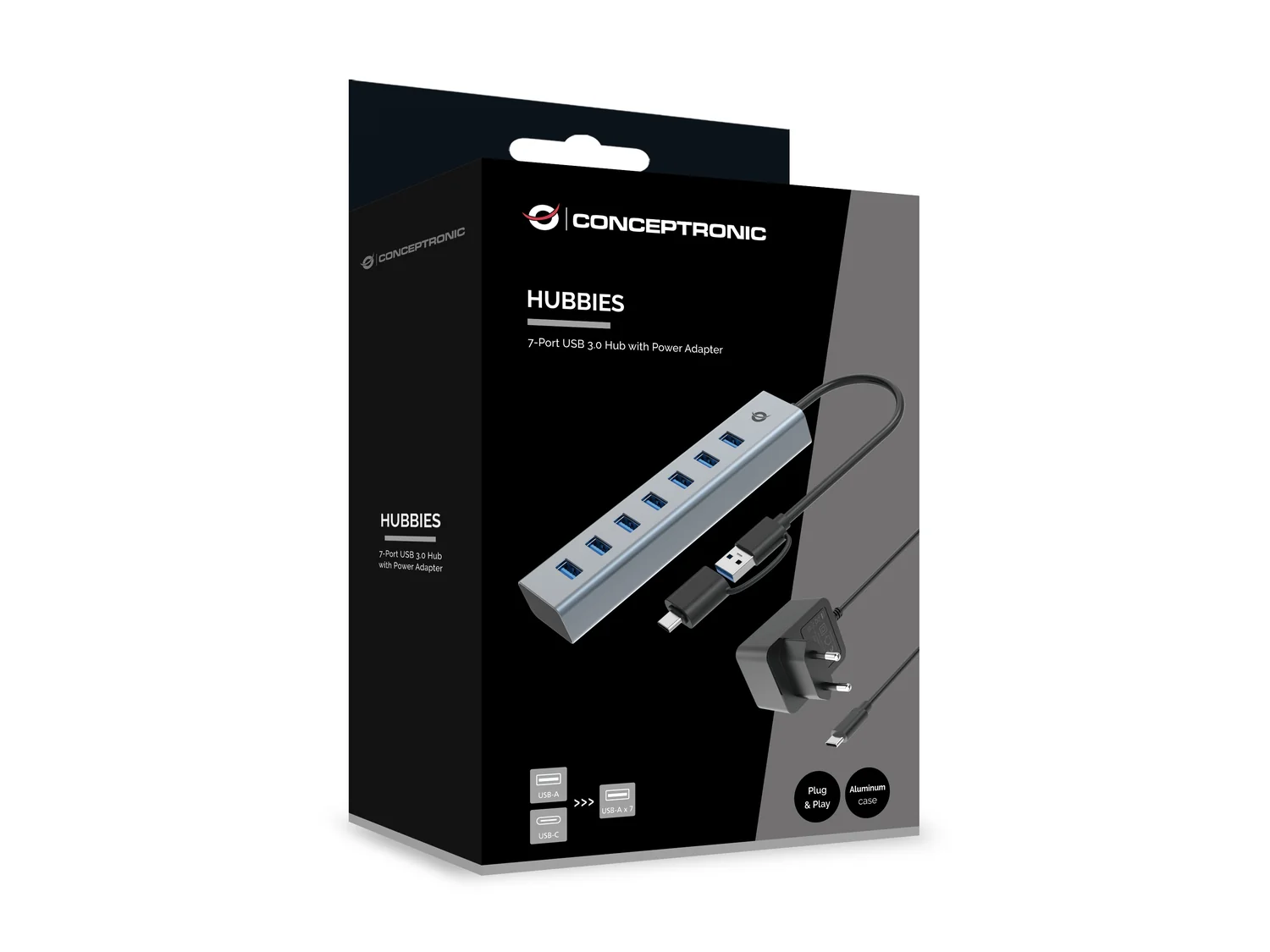 Hub USB 3.0 de 7 portas com adaptador de corrente Conceptronic HUBBIES21GP cinzento - Imagem 5