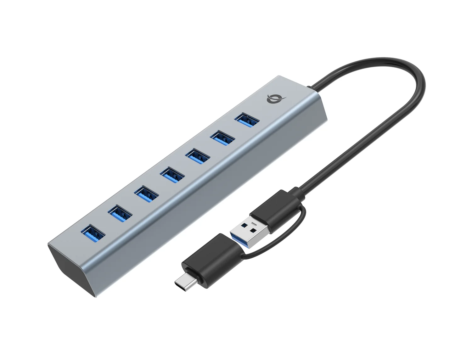Hub USB 3.0 de 7 portas com adaptador de corrente Conceptronic HUBBIES21GP cinzento - Imagem 2