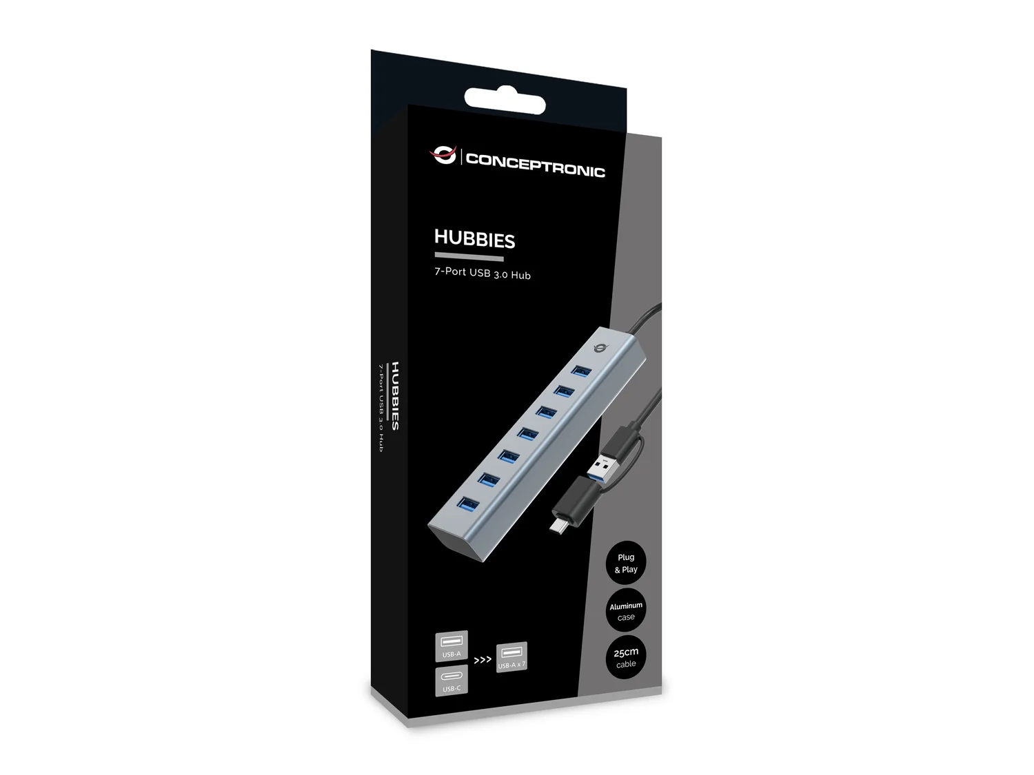 Hub USB Conceptronic HUBBIES21G de 7 Portas USB 3.0 5Gbps em Alumínio Cinzento - Imagem 4