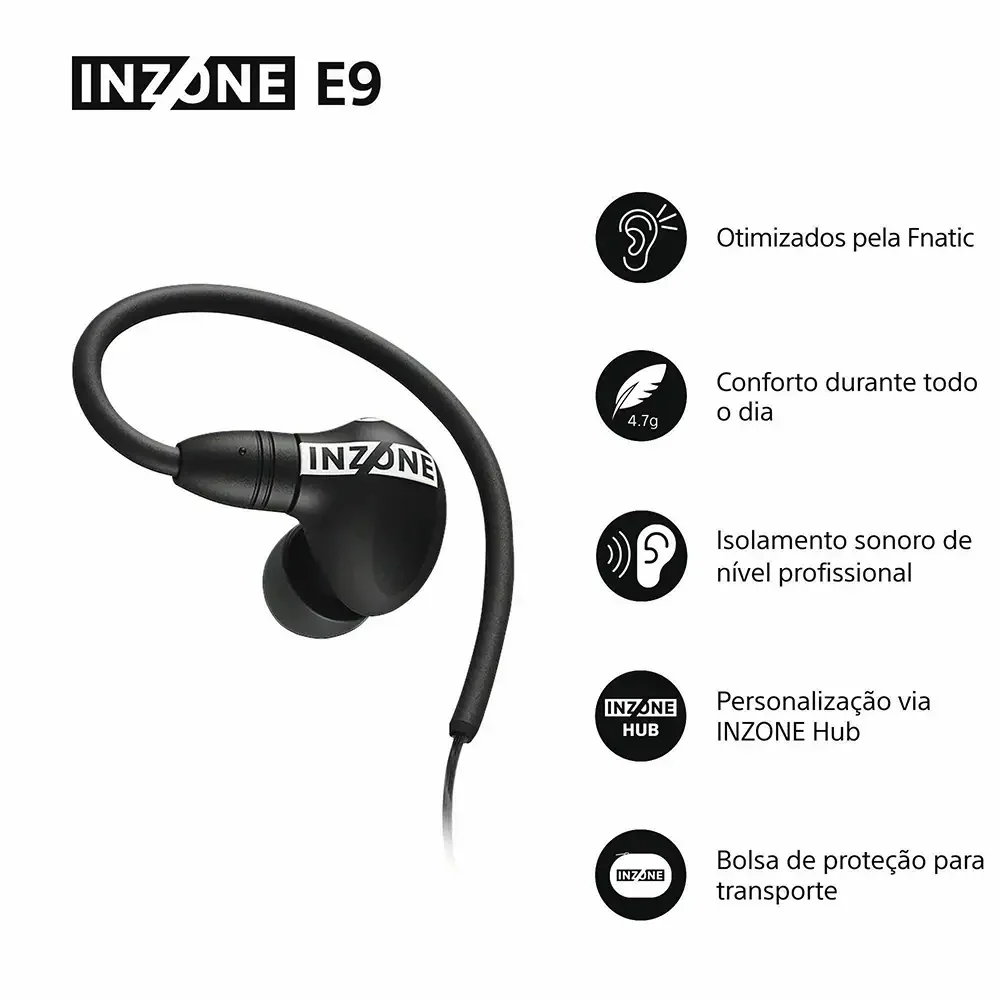 Auriculares gaming Sony INZONE E9 IER-G900 in-ear com fios preto - Imagem 2