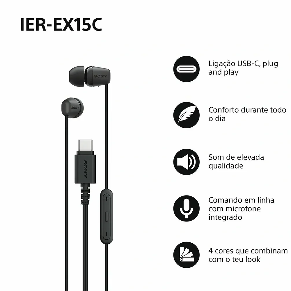 Auriculares com Fio Sony IER-EX15C USB-C Intra-auriculares Pretos - Imagem 2