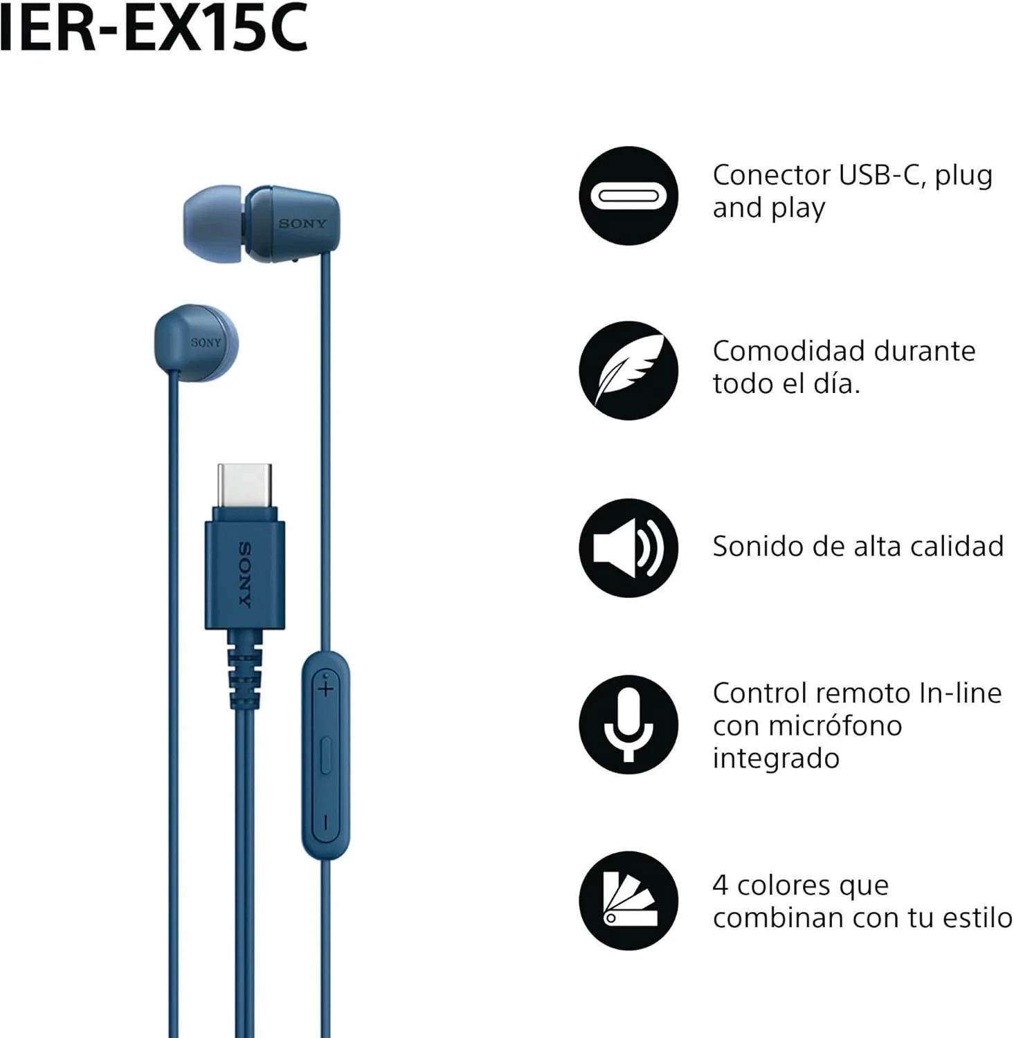 Auriculares com Fio Sony IER-EX15C USB-C Intra-auriculares Azuis - Imagem 2