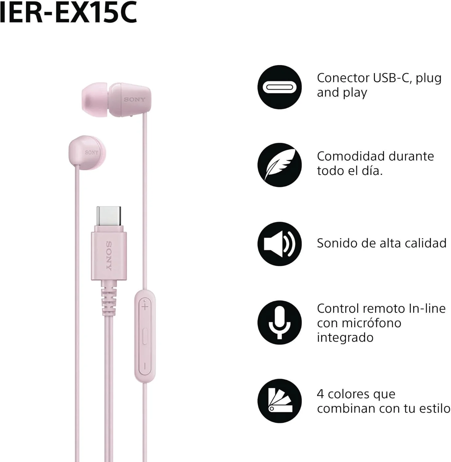 Auriculares com Fio Sony IER-EX15C Ligação USB-C - Rosa - Imagem 2