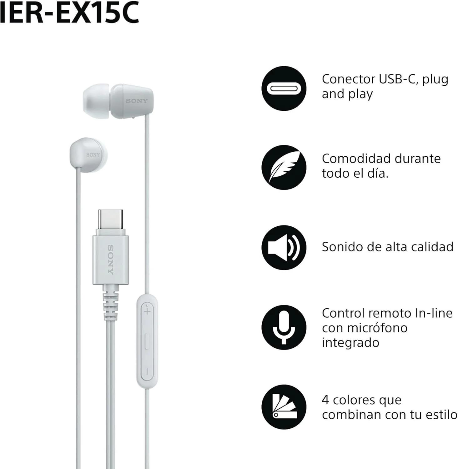 Auriculares com Fio Sony IER-EX15C USB-C Intra-auriculares Brancos - Imagem 2