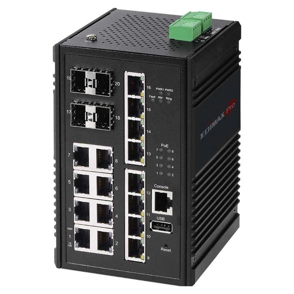 Switch Industrial PoE+ Edimax IGS-5416P Gigabit Web Managed 16 Portas 8 PoE+ 4 SFP - Imagem 1