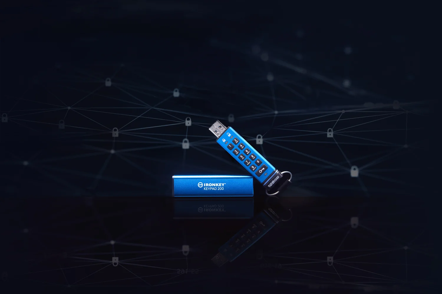 Pen USB Encriptada Kingston IronKey Keypad 200 128GB USB 3.2 Gen 1 FIPS 140-3 AES-256 Azul - Imagem 5
