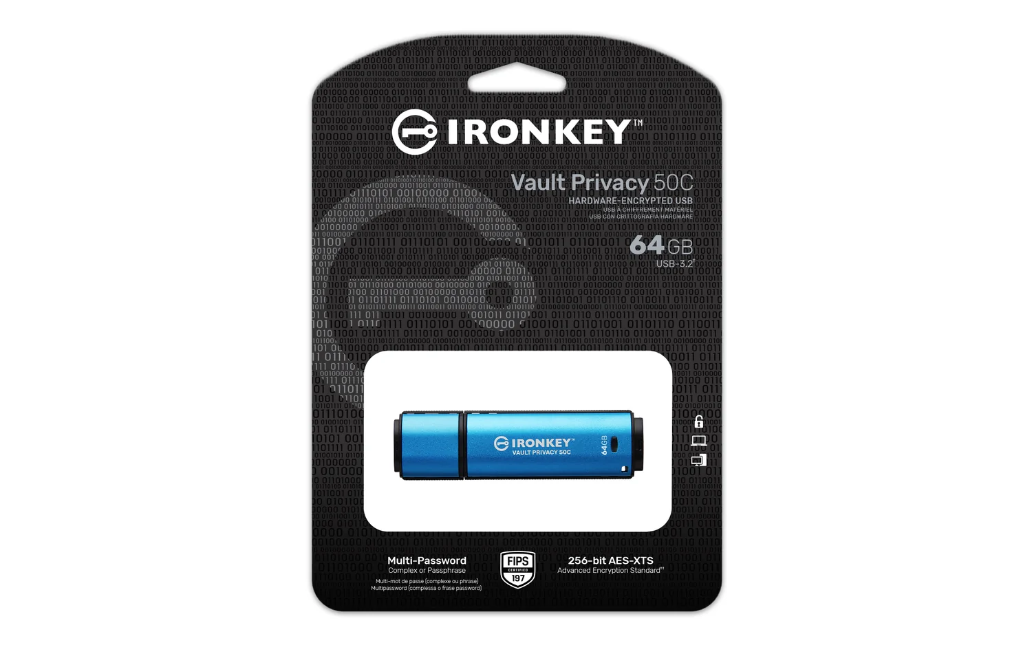 Pen USB Kingston IronKey Vault Privacy 50C 64GB USB-C AES-256 FIPS 197 - Imagem 3