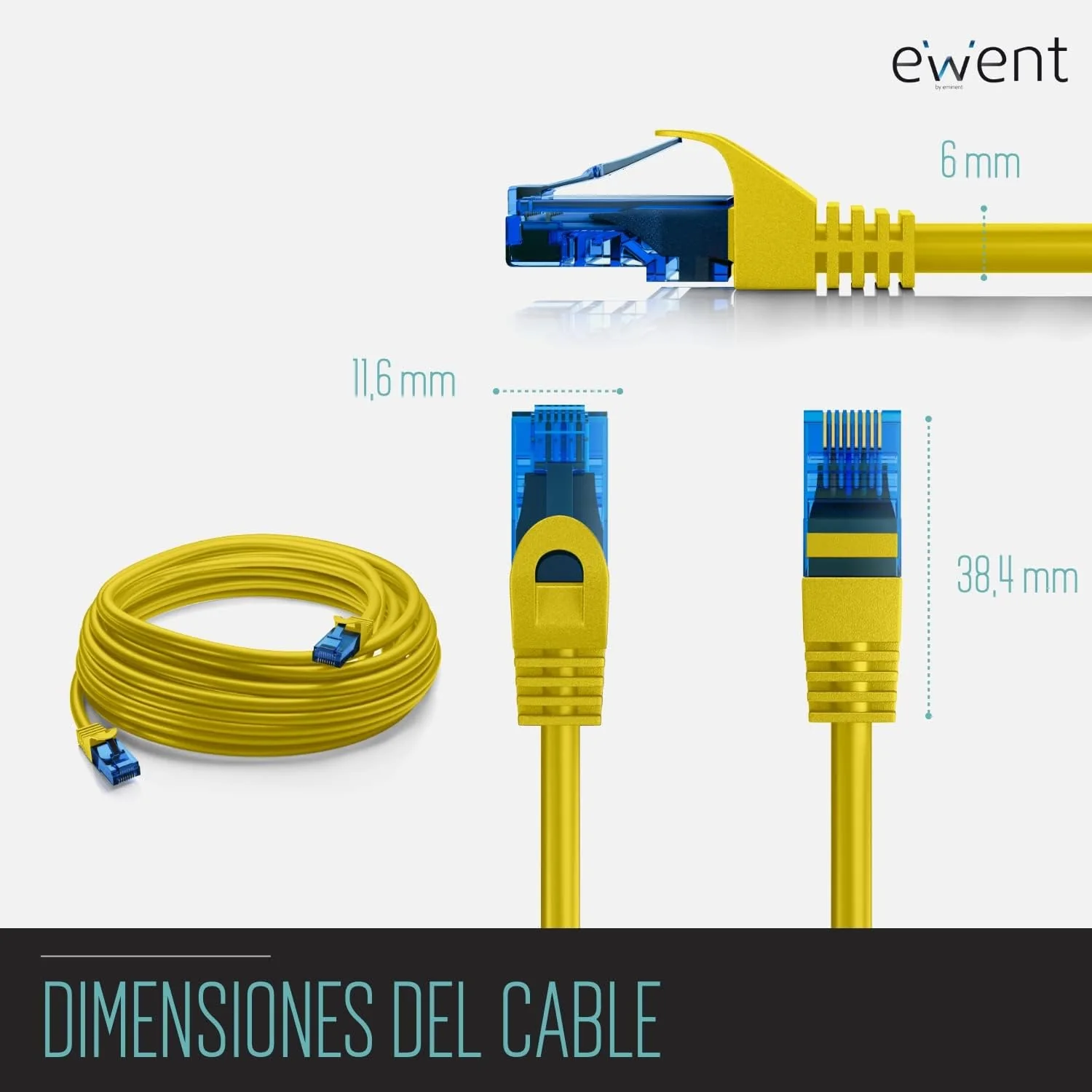 Cabo de Rede EWENT Cat5e U/UTP 0.5m RJ-45 Amarelo - Imagem 3