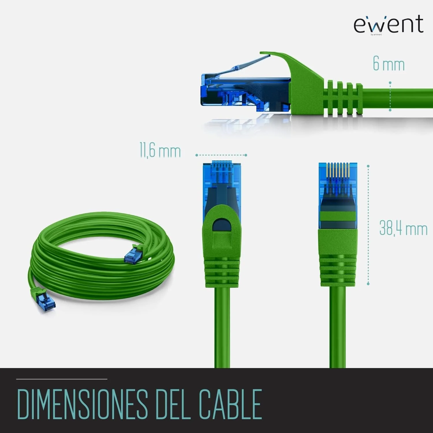 Cabo de Rede Ewent Cat5e U/UTP 0.5m RJ-45 AWG 26/7 Verde - Imagem 3