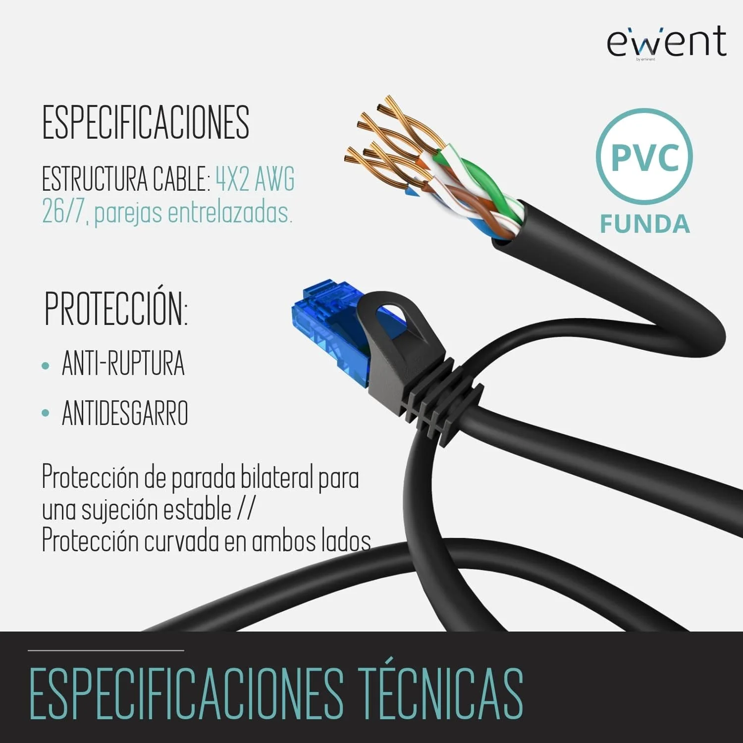 Cabo de rede Ethernet Cat5e U/UTP Ewent IM1153 1m RJ-45 preto - Imagem 4