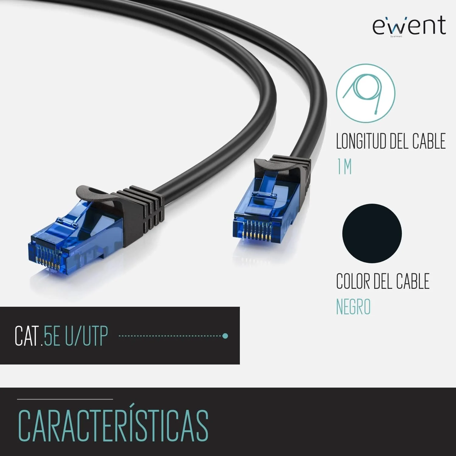 Cabo de rede Ethernet Cat5e U/UTP Ewent IM1153 1m RJ-45 preto - Imagem 2