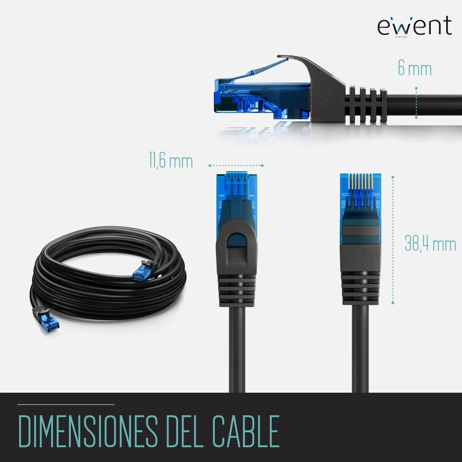 Cabo de rede Ethernet Cat5e U/UTP Ewent IM1153 1m RJ-45 preto - Imagem 3