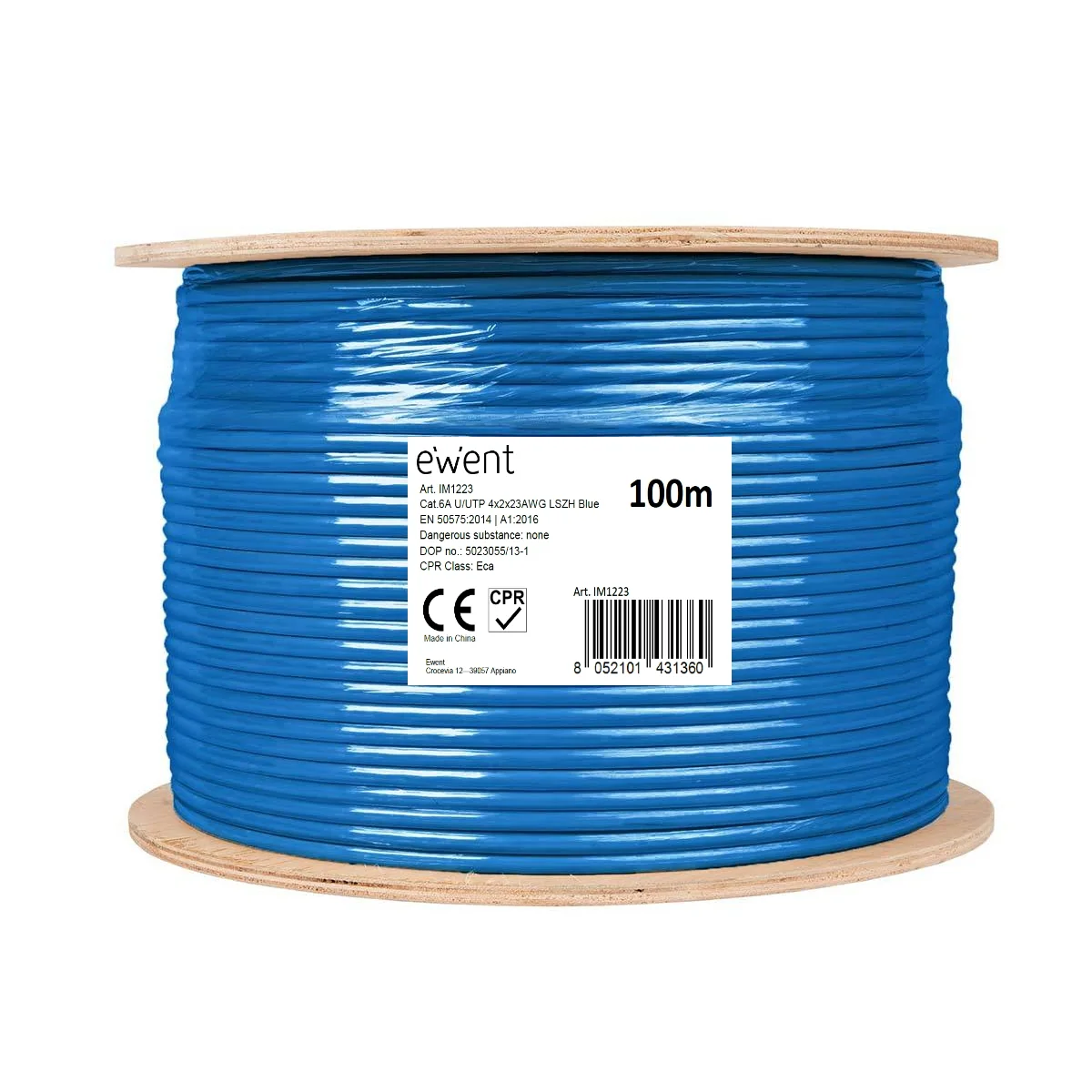 Bobine cabo de rede Cat6a U/UTP 100m LSZH azul Ewent IM1223 AWG23 cobre - Imagem 2