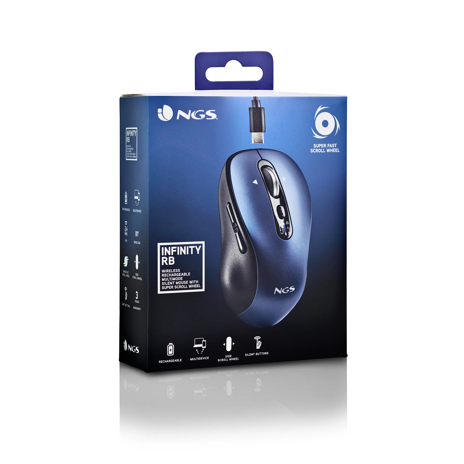 Rato Sem Fios NGS Infinity-RB Multimodo Recarregável Bluetooth 5.1 + RF 3200 DPI - Imagem 7