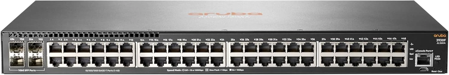 Switch de rede HPE Aruba 2930F 48 portas Gigabit + 4 SFP gerível L3 - Imagem 1