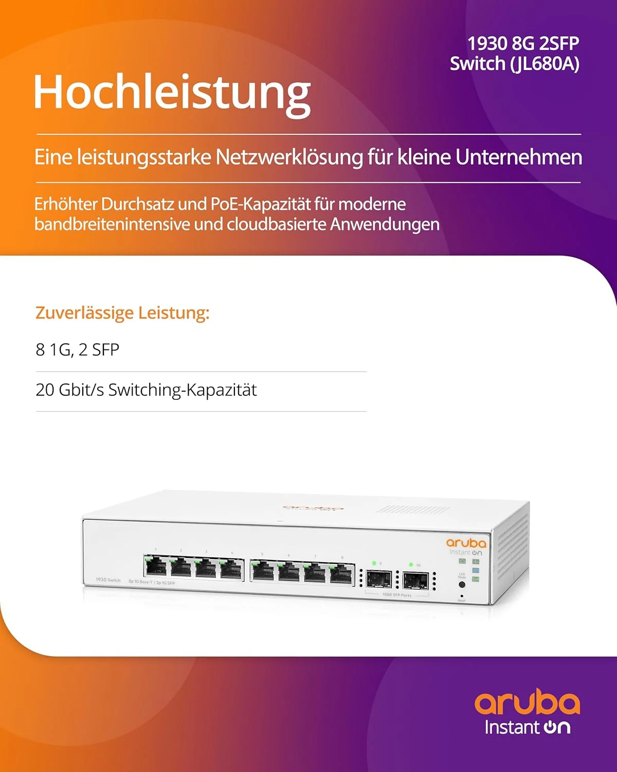 Switch HPE Aruba Instant On 1930 8G 2SFP 8 Portas Gigabit - Imagem 4