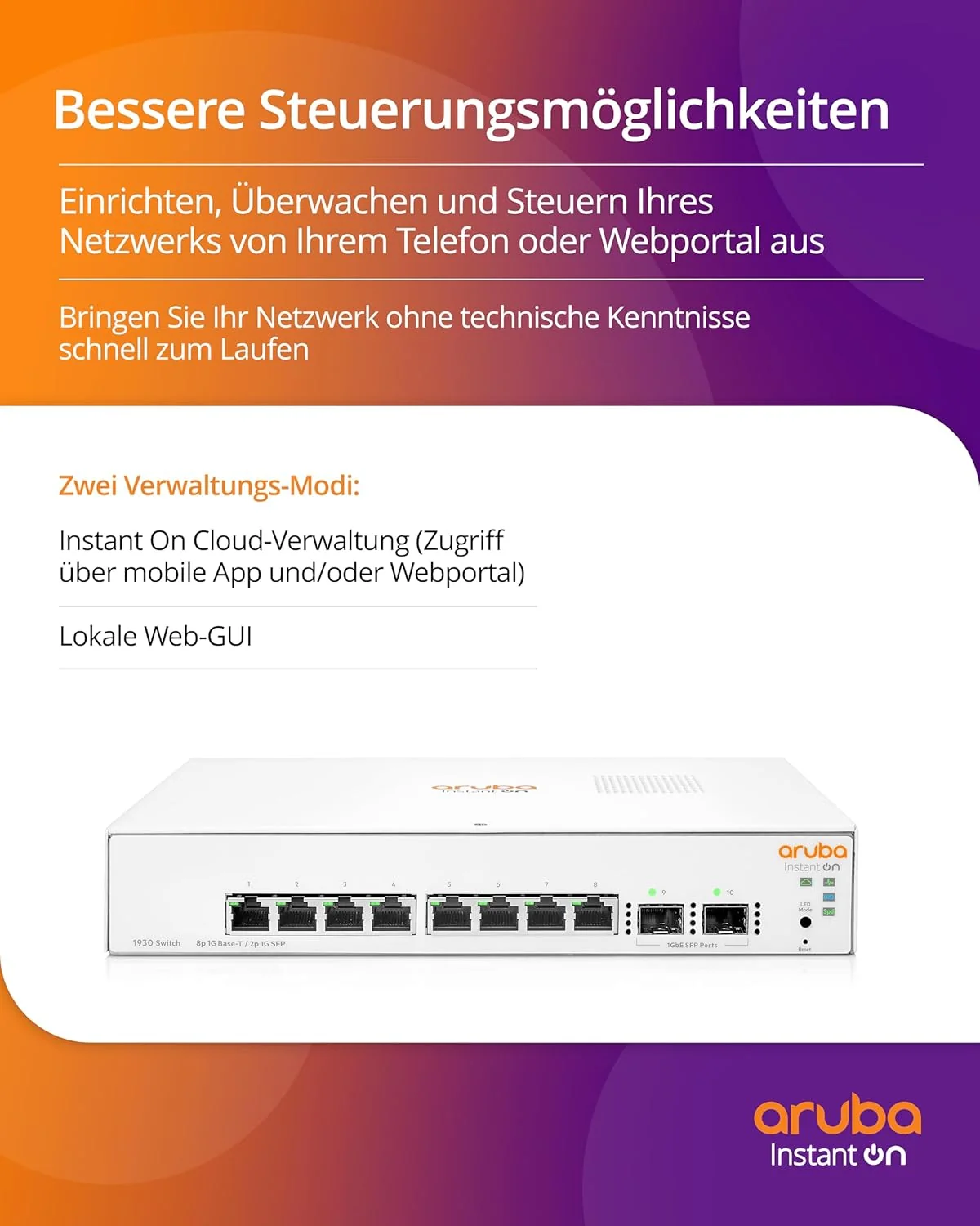 Switch HPE Aruba Instant On 1930 8G 2SFP 8 Portas Gigabit - Imagem 5