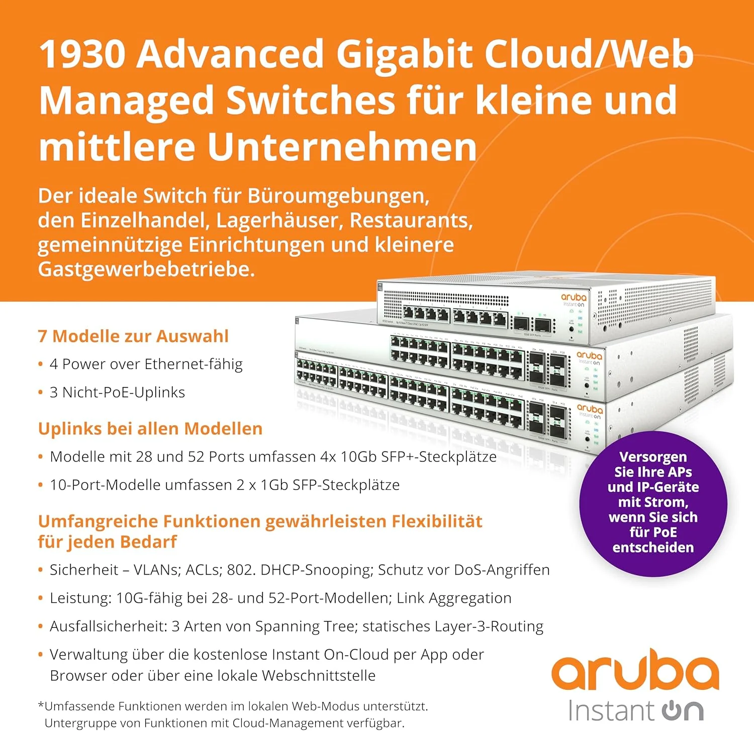 Switch HPE Aruba Instant On 1930 24G 4SFP+ gerido L2+ uplinks 10G - Imagem 4