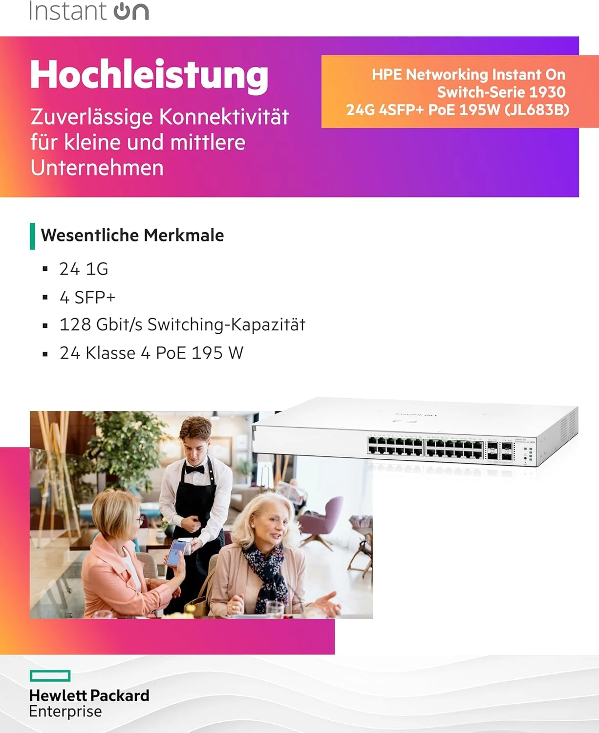 Switch de Rede HPE Aruba Instant On 1930 24G PoE+ 195W 4x SFP/SFP+ Gerível - Imagem 3