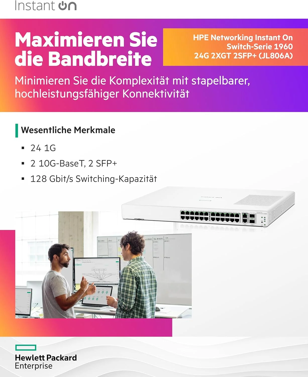Switch de Rede HPE Aruba Instant On 1960 24G 2x 10GBASE-T 2x SFP+ Gerível - Imagem 3