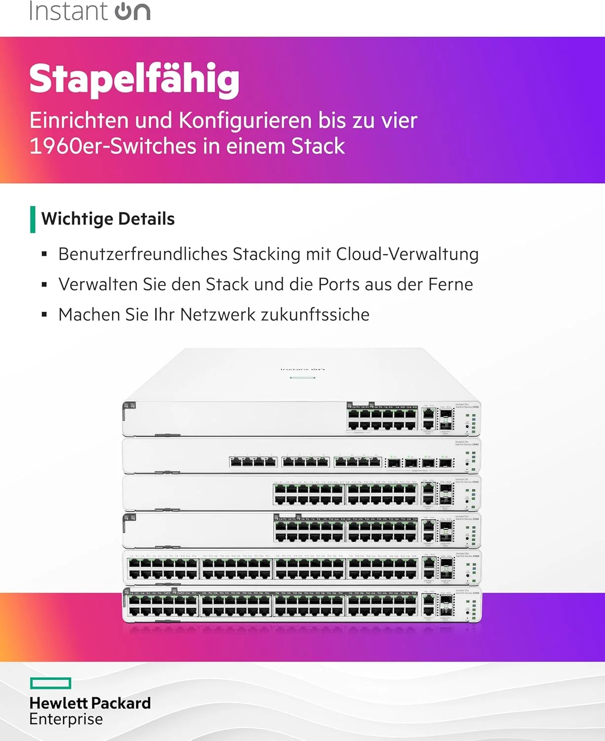 Switch de Rede 48 Portas HPE Aruba Instant On 1960 48G 2XGT 2SFP+ Gerido Stackable - Imagem 4