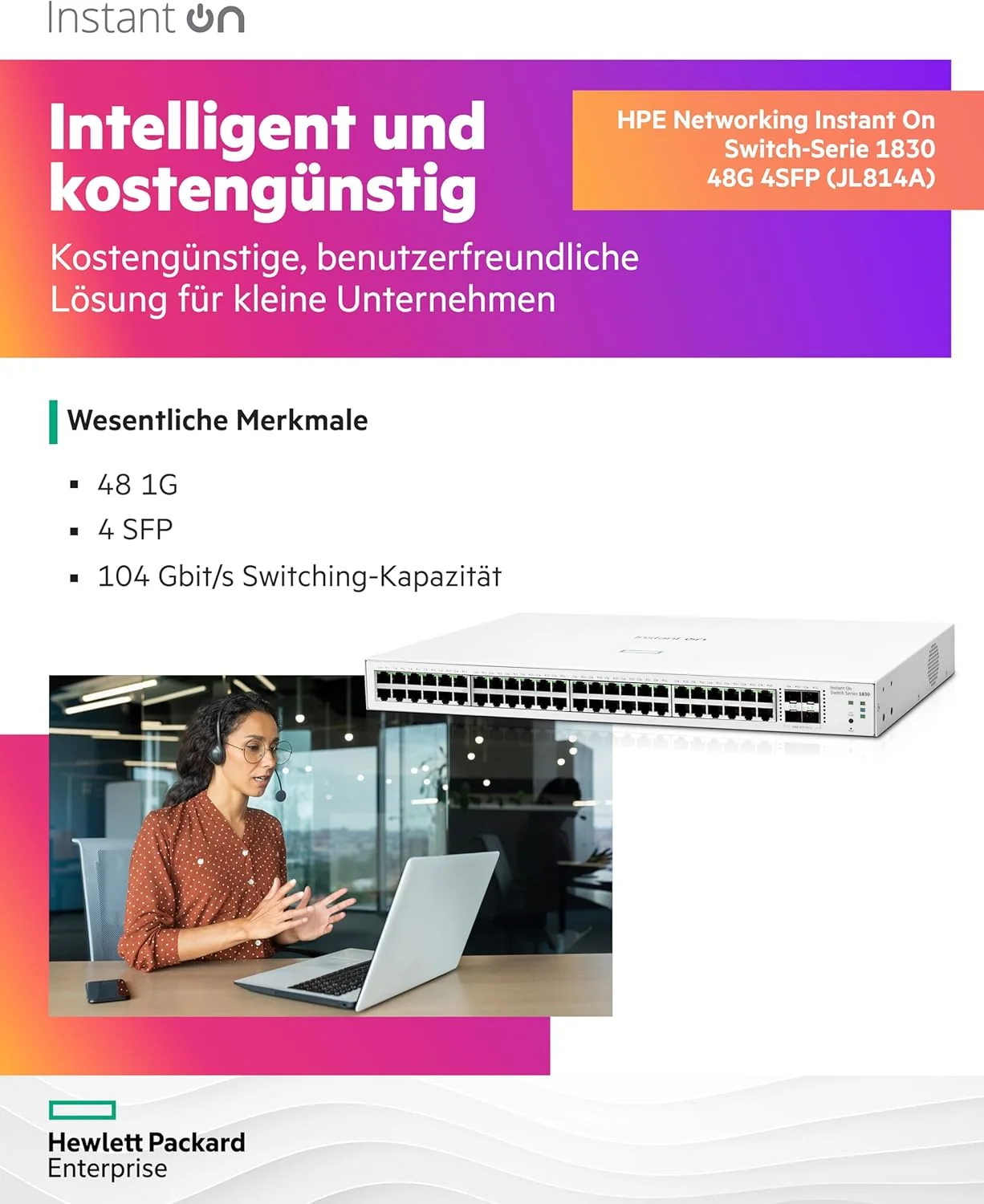 Switch de Rede HPE Aruba Instant On 1830 48G 4SFP Gigabit Gerido L2 - Imagem 3