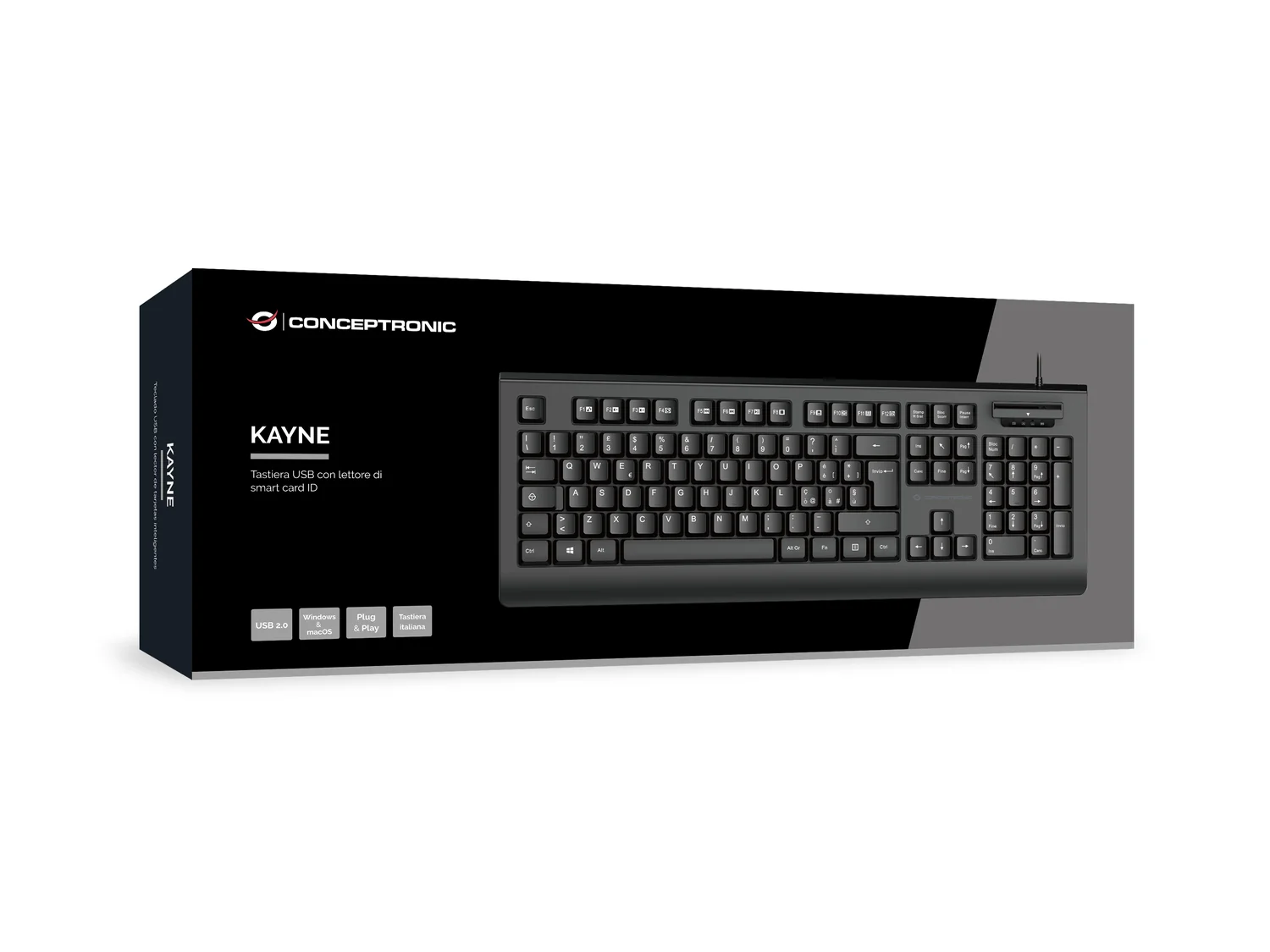 Teclado Conceptronic KAYNE01IT com Leitor de Cartões Smart ID Layout Italiano USB Preto - Imagem 5