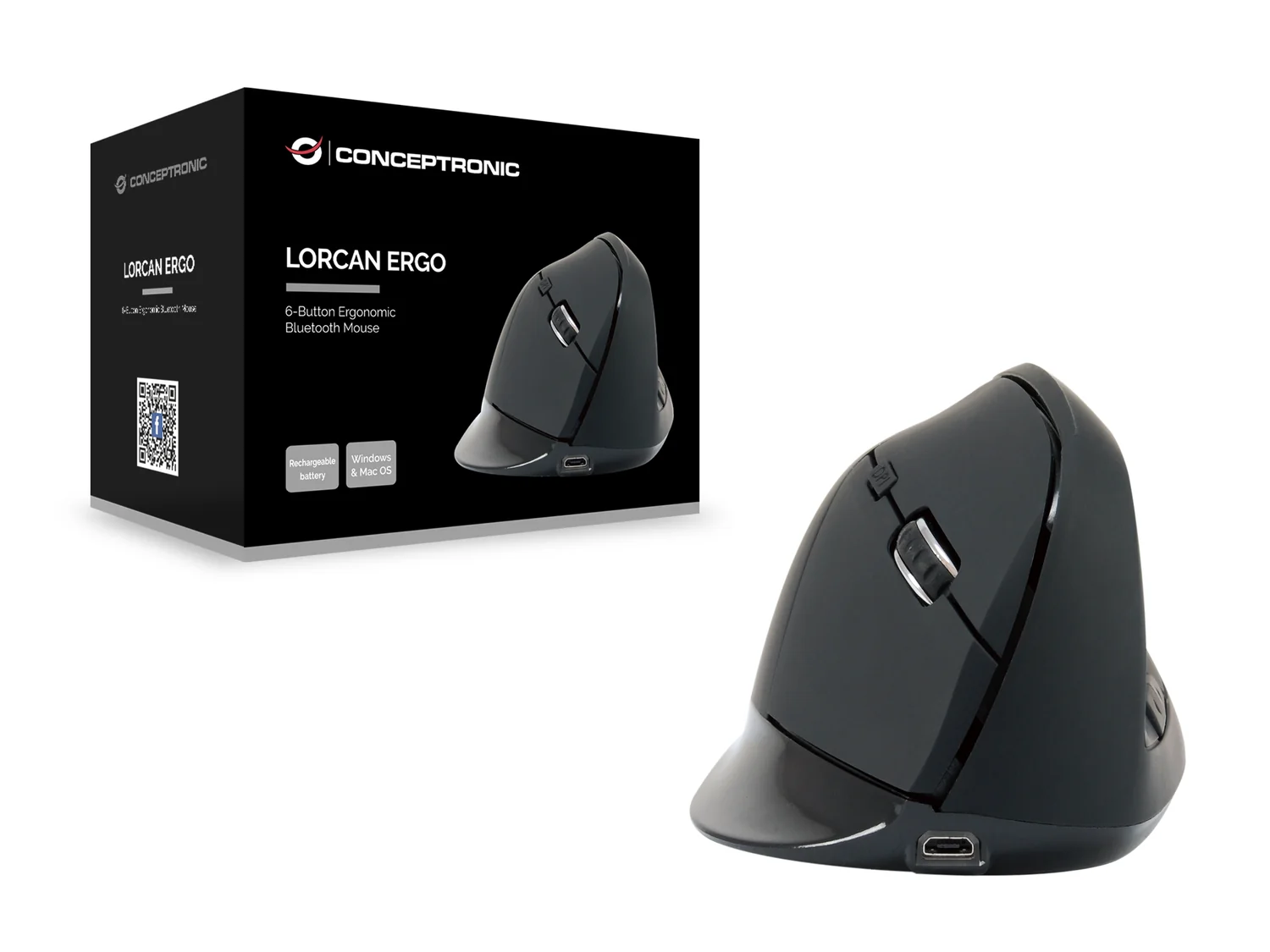 Rato vertical ergonomico Bluetooth Conceptronic LORCAN03B 1600 DPI 6 botoes preto - Imagem 4