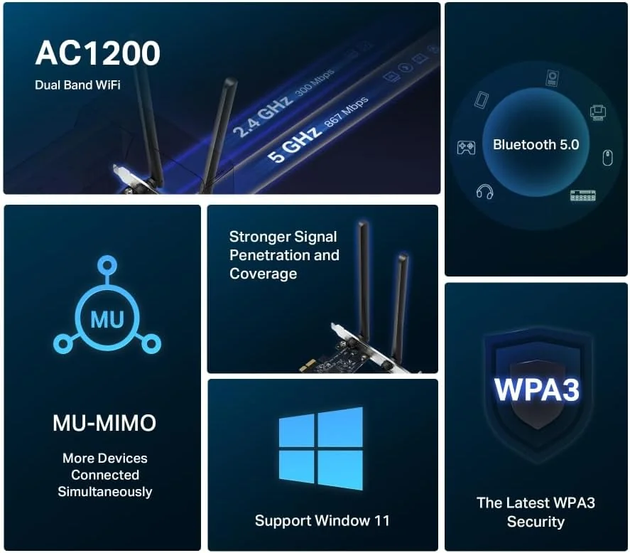 Adaptador PCIe Mercusys MA30E AC1200 Wi-Fi e Bluetooth 4.2 Dual Band - Imagem 2