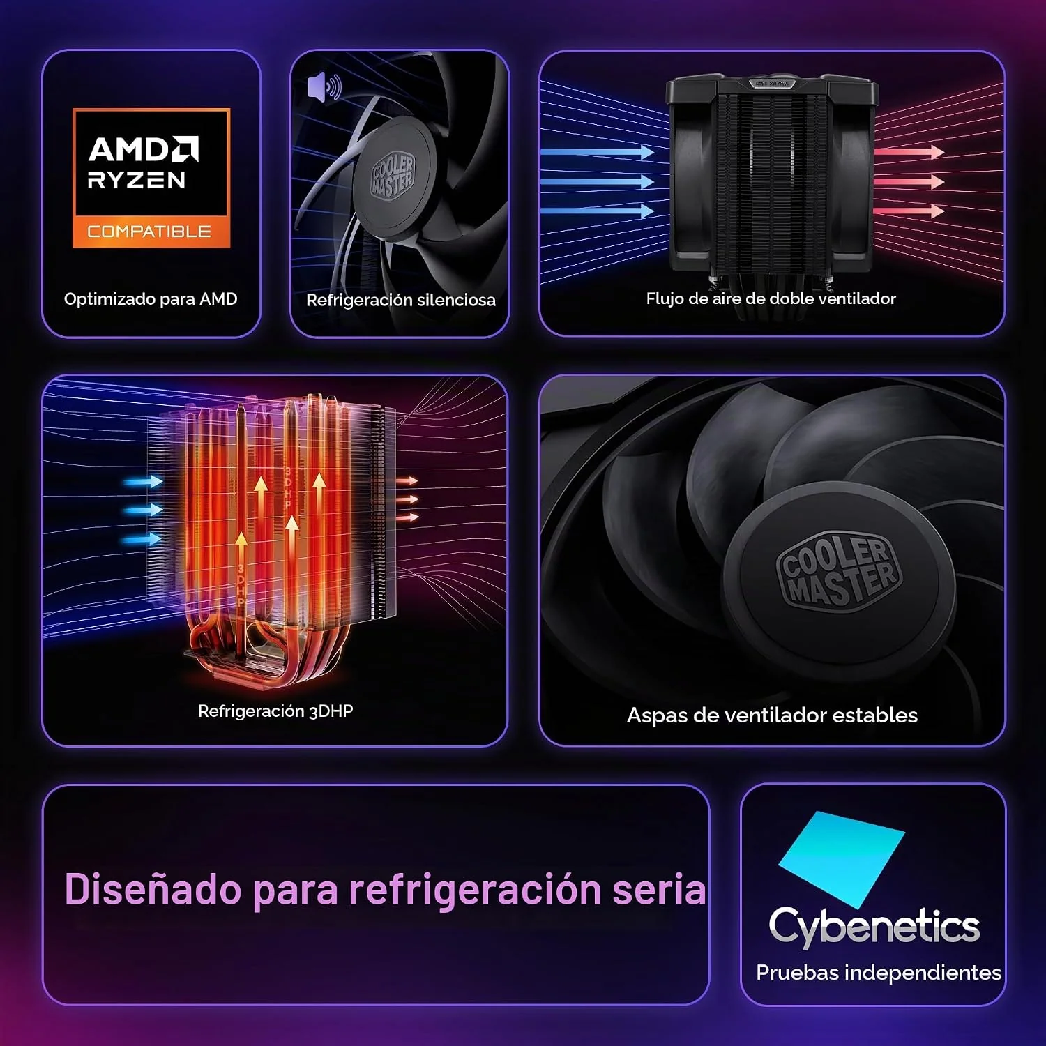 Ventoínha para Processador Cooler Master V8 Ace 3DHP Preto AMD - Imagem 3